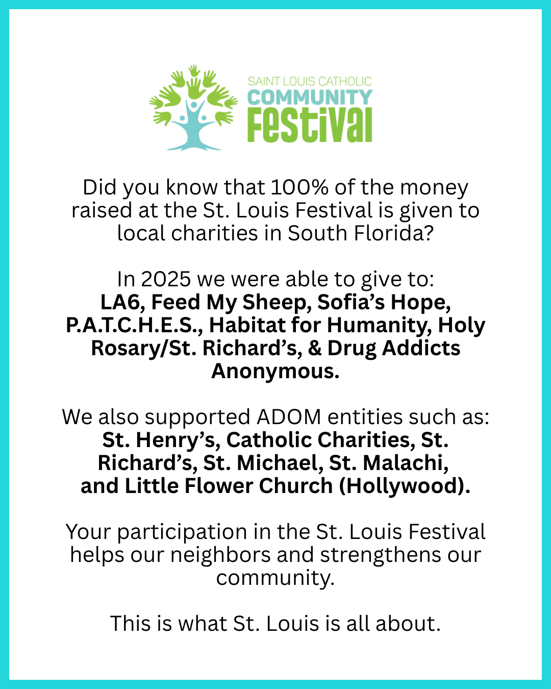 Festival Proceeds – Did You Know?                                                                                                                                                                                                                                                                         