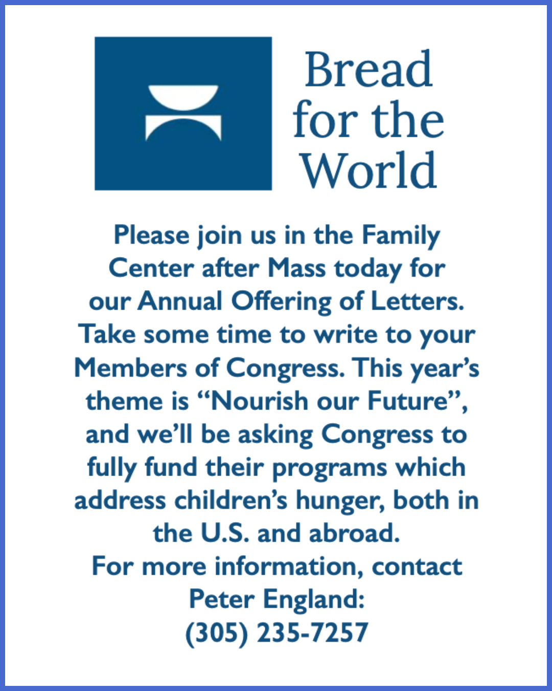Bread for the World – Offering of Letters                                                                                                                                                                                                                                                                 