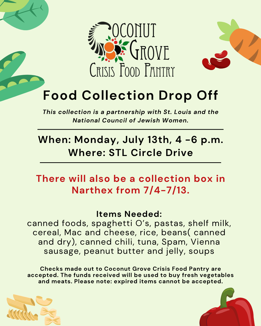 Food Collection Drive for the Coconut Grove Crisis Food Pantry                                                                                                                                                                                                                                              