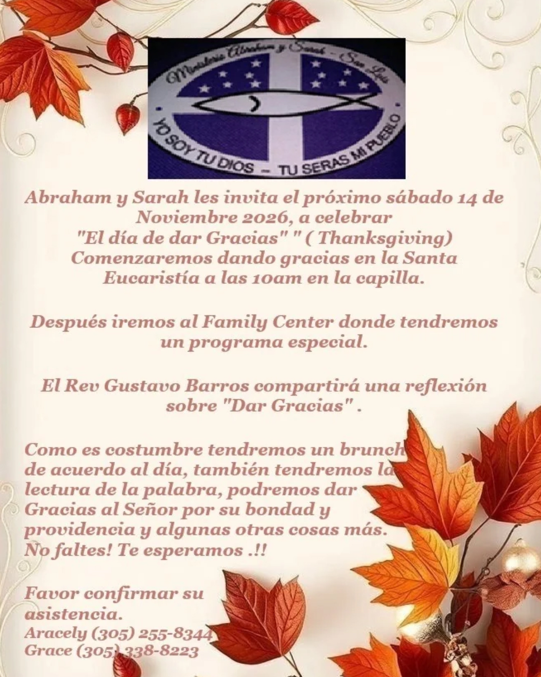 Celebración de Acción de Gracias con Abraham y Sarah                                                                                                                                                                                                                                                      